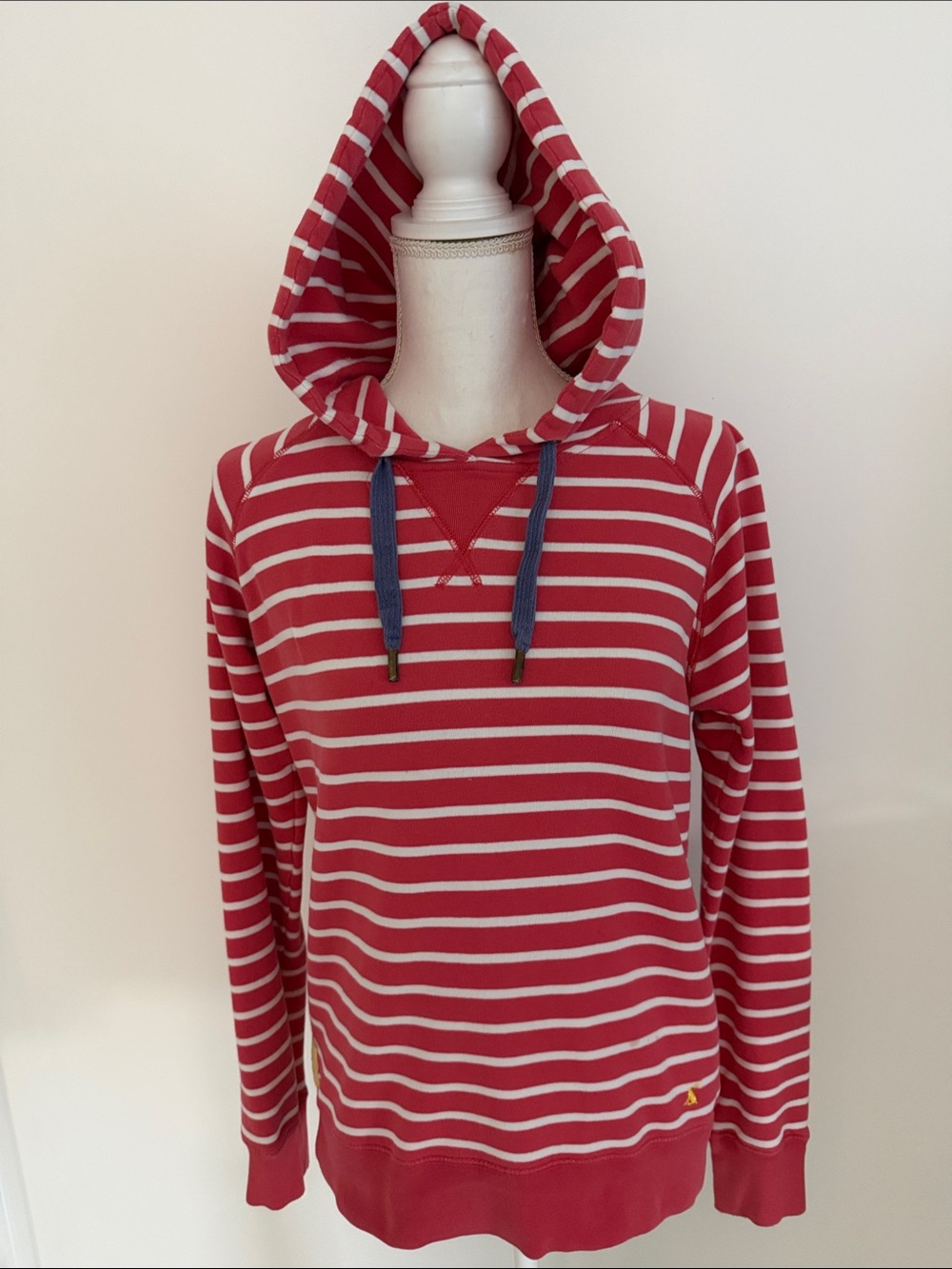 Joules Red & White Striped Hooded Pullover Sweatshirt